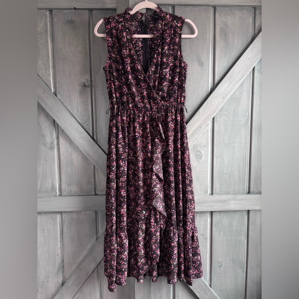 Maggy London Dainty Floral Brown Ruffle‎ Dress Size 4 cottagecore ditsy